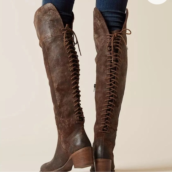 Diba True Shoes - Diba True Sunset Sail Brown‎ Leather Over the Knee Distressed Boots Size 8.5